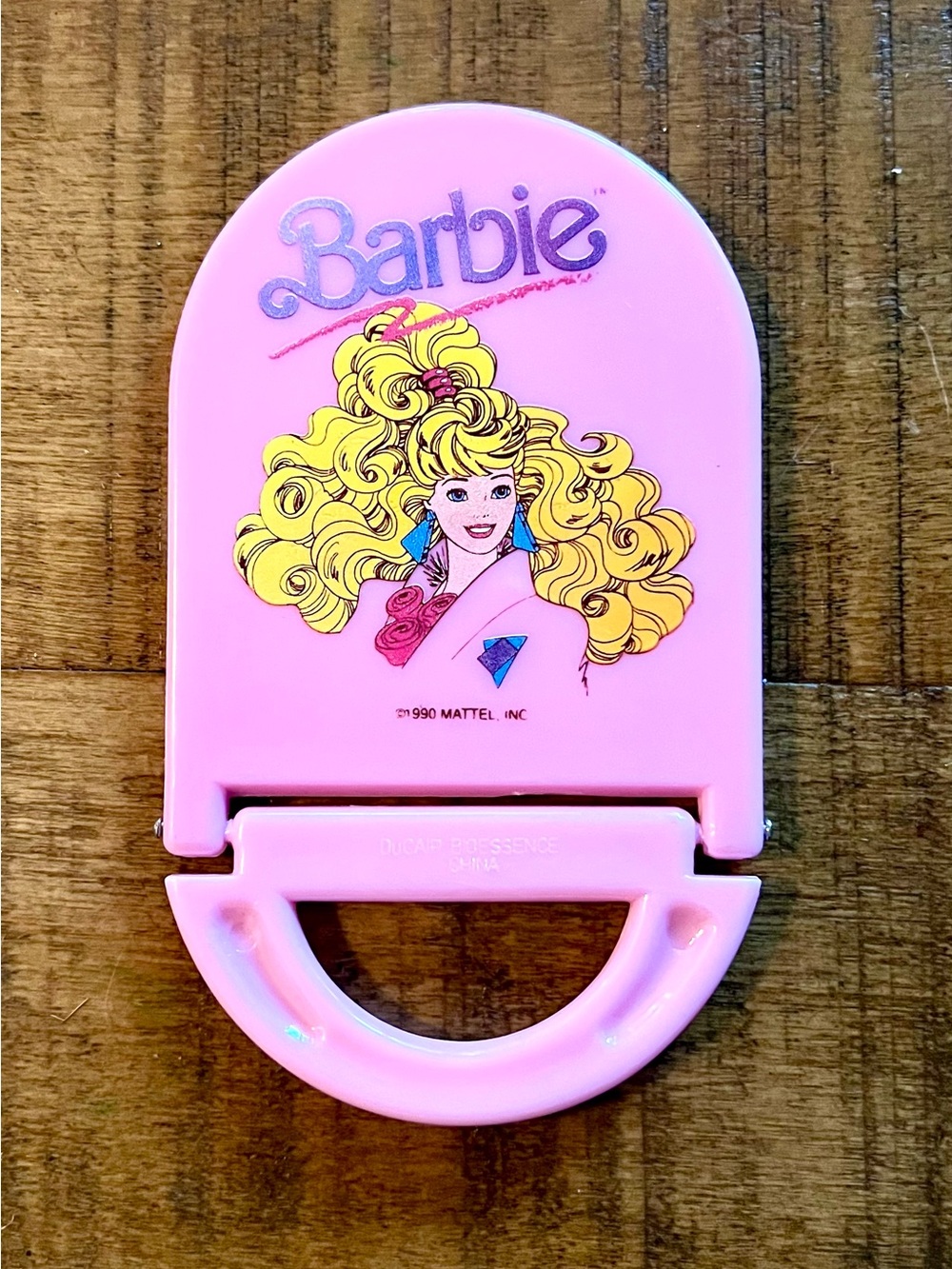 Vintage RARE 1990 Mattel Barbie Pink Folding Pocket Mirror Plastic Nostalgic
